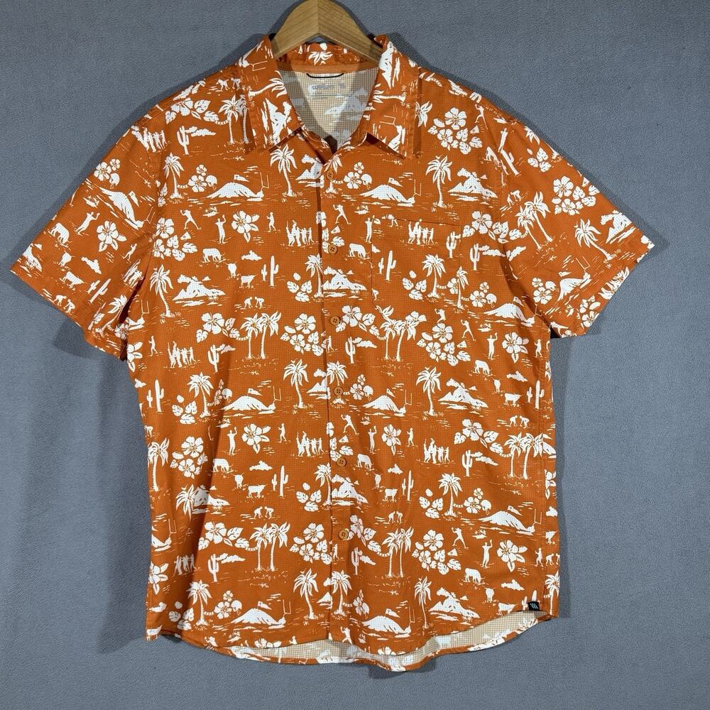 Wellen Shirt Mens XL Orange Striped Button Up Short Sleeve Pocket Beach Palmtree